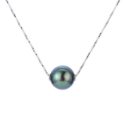 14kt White Gold Tahitian Pearl Solitaire Necklace