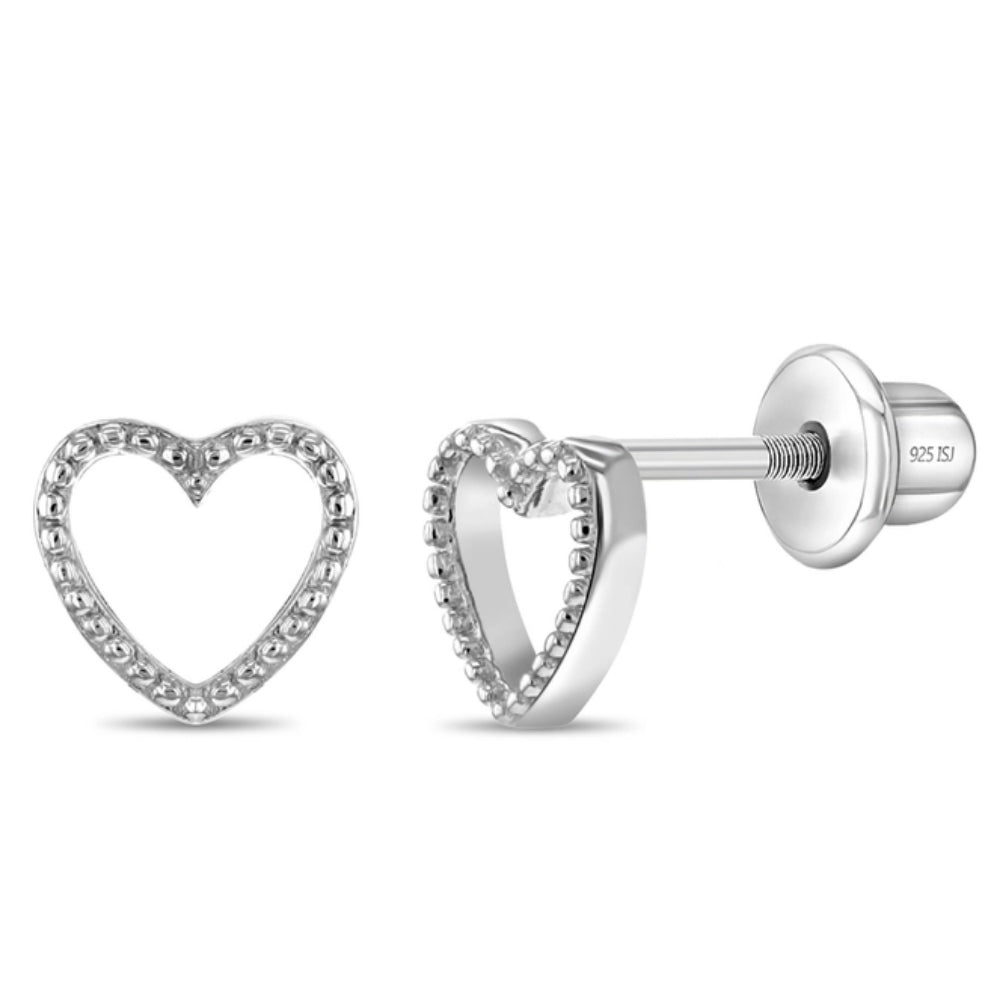 Children's Sterling Silver Tiny Open Heart 4mm Earrings