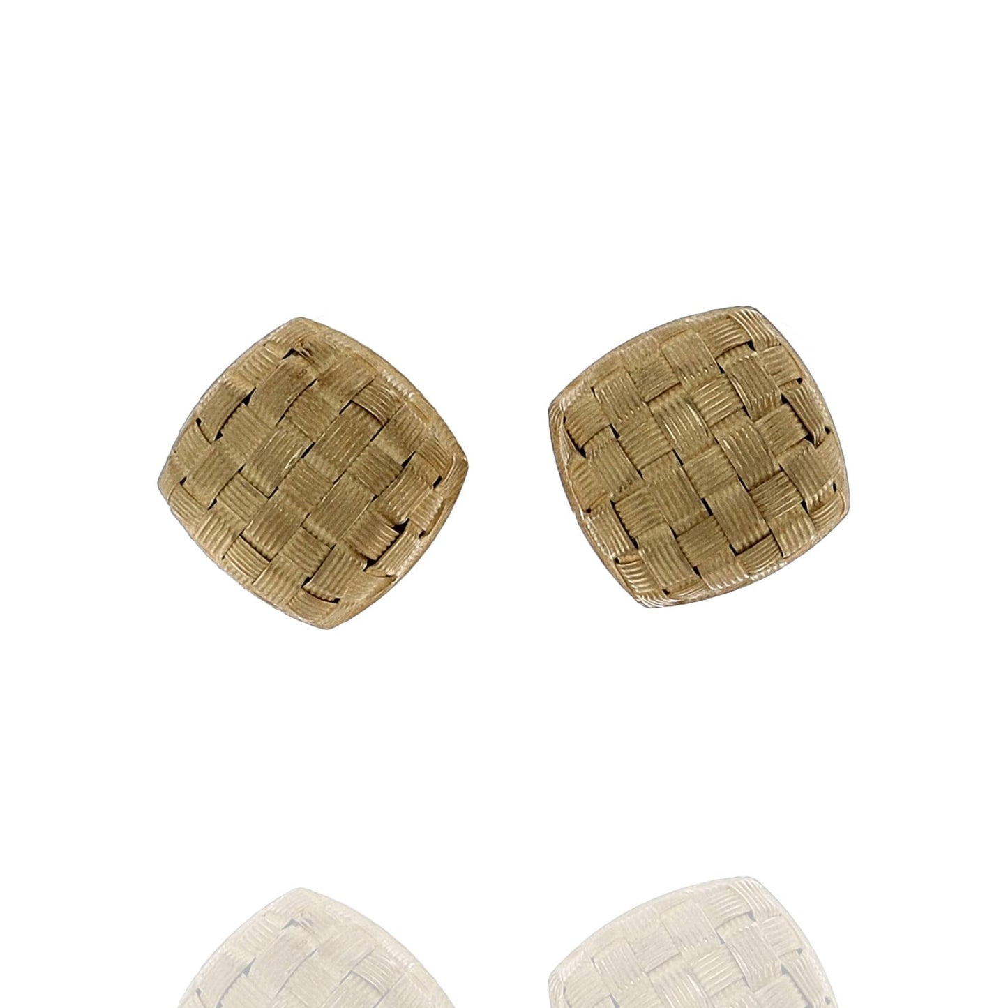 Estate 18k Yellow Gold Round Basket Weave Clip-On Earrings