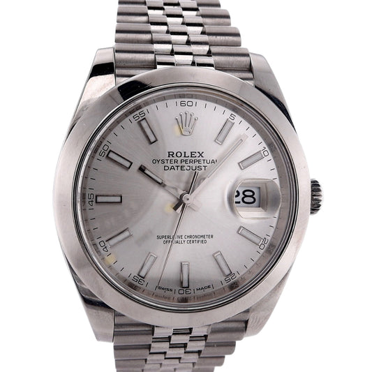 Estate Rolex Stainless Steel Oyster Perpetual Datejust with Silver Dial and Smooth Bezel