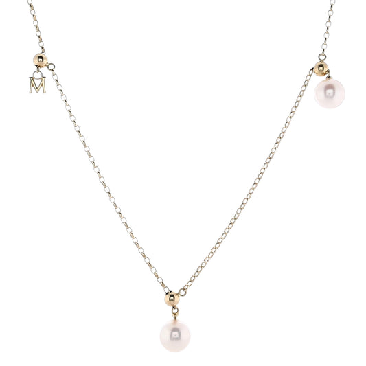 Estate Mikimoto 18 Karat Yellow Gold Akoya Pearl Necklace