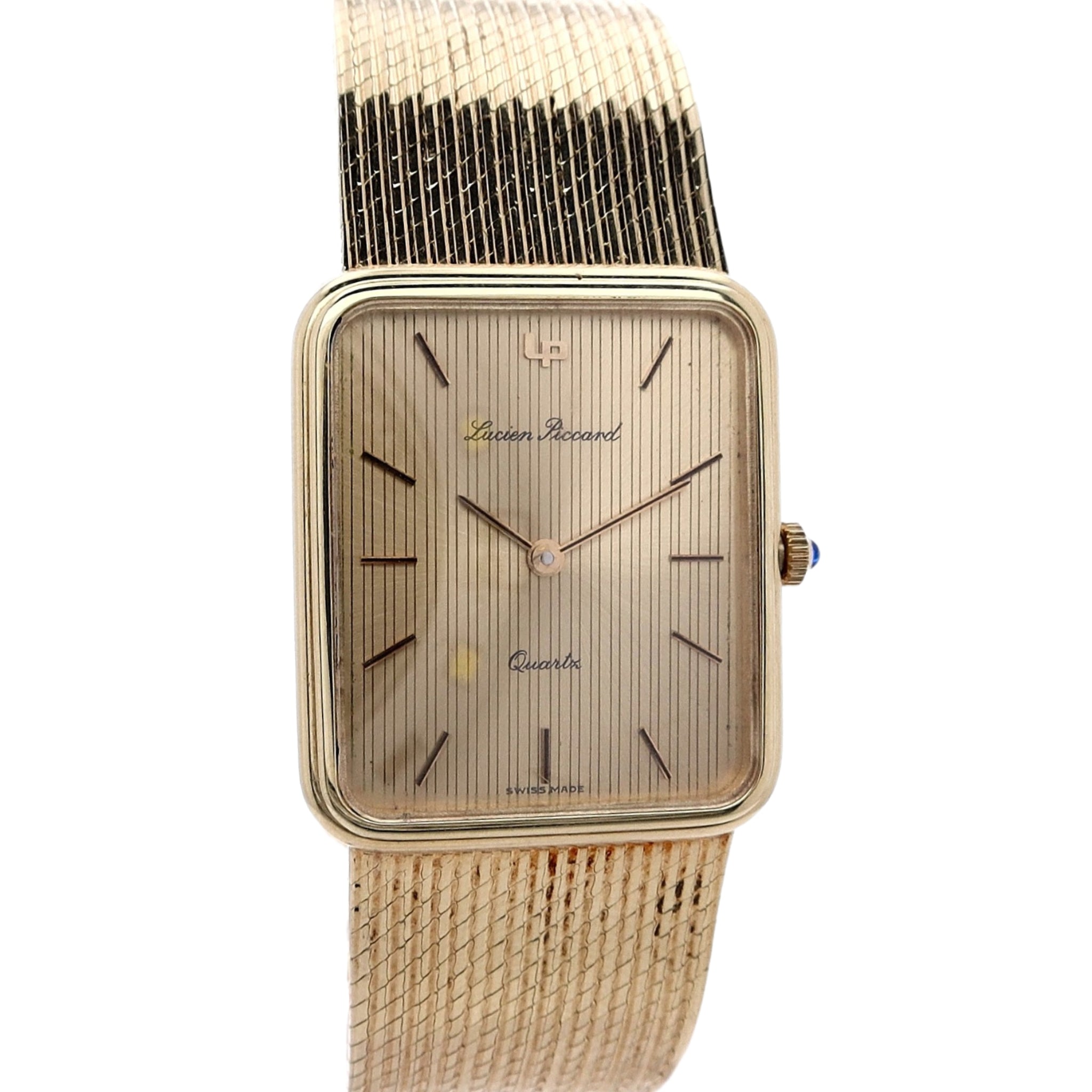 Estate Lucien Piccard 14k Yellow Gold Vintage Rectangular Gold Dial 24 Smyth Jewelers