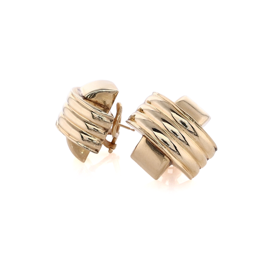 Estate 14 Karat Yellow Gold Ribbed and Polished "X" Design Earrings