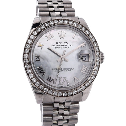 Estate Rolex STL/18kw Ladies 31mm OPDJ MOP Dia Accent Dial Diamond Bezel Jubilee Bracelet 178384 W/Box C.Random 2011+