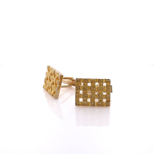 Estate 14 Karat Yellow Textured Basketweave Design Cufflinks