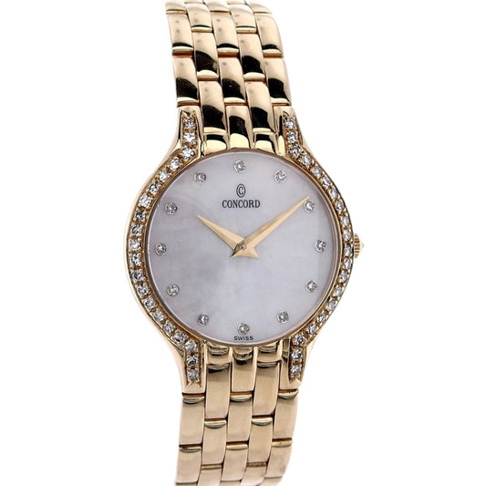 Estate Concord 14k Yellow Gold Ladies Mother of Pearl Diamond Dial 29-62-266