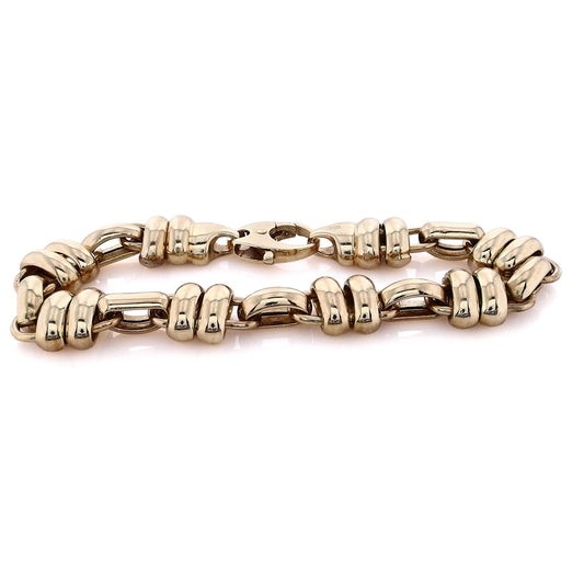 Estate 14 Karat Yellow Gold Double Polished Alternating Vertical and Horizontal Link Bracelet