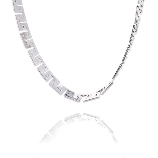 Estate 14 Karat White Gold Greek Key Design Necklace