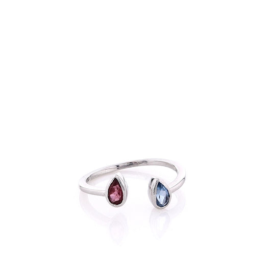 Estate 14k White Gold Pink Tourmaline and Blue Topaz Ring