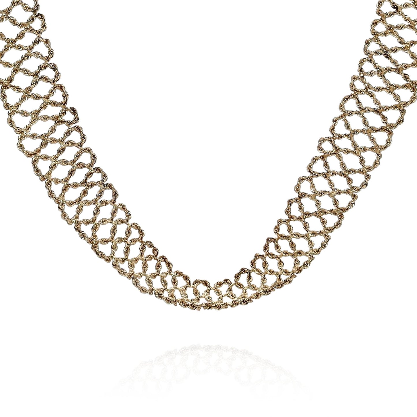 Estate 14k Yellow Gold 21" Wide Woven Rope Mesh Design Necklace