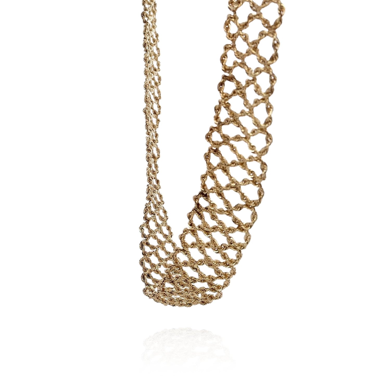 Estate 14k Yellow Gold 21" Wide Woven Rope Mesh Design Necklace