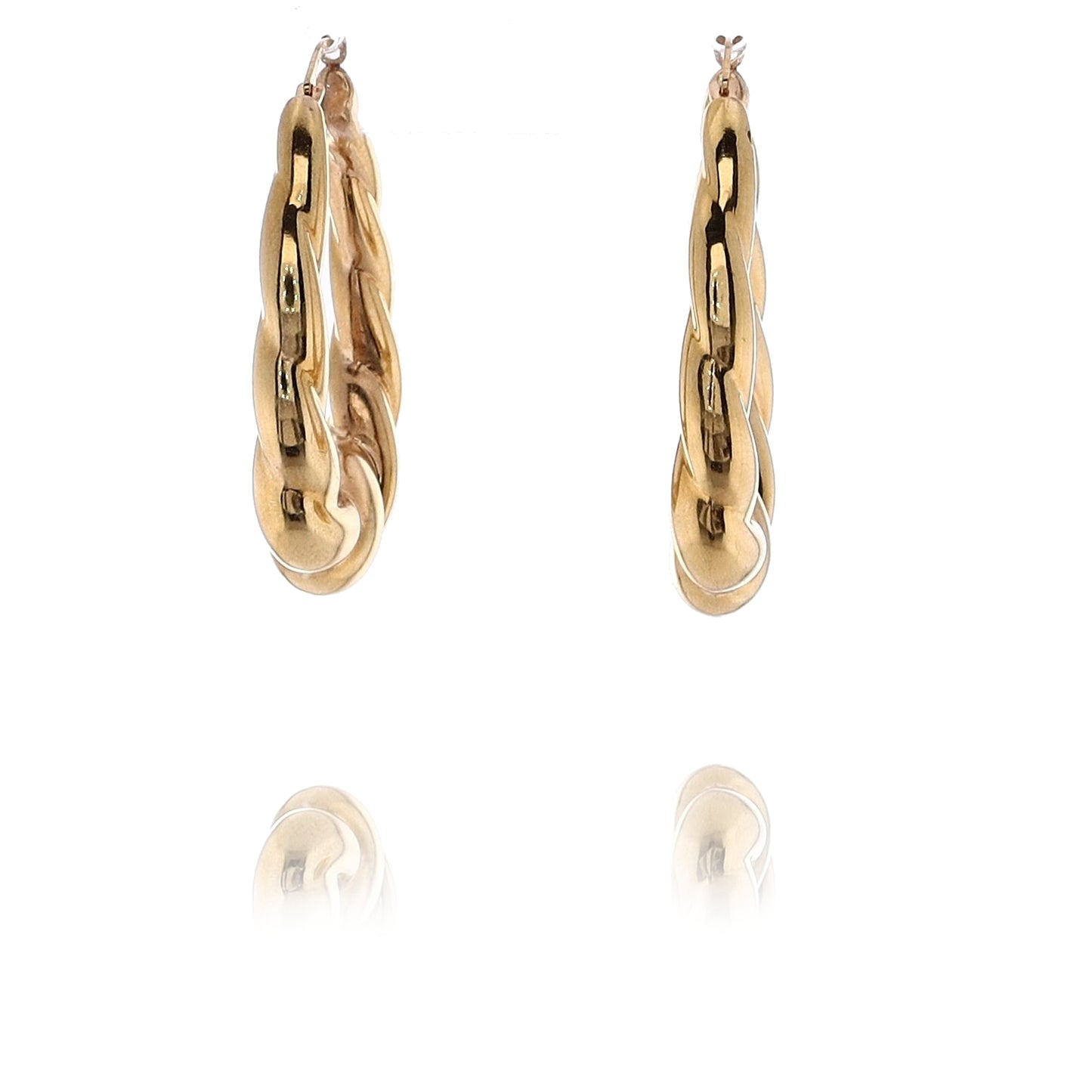 Estate 14 Karat Yellow Gold Twist Design Oval Hoop Earrings