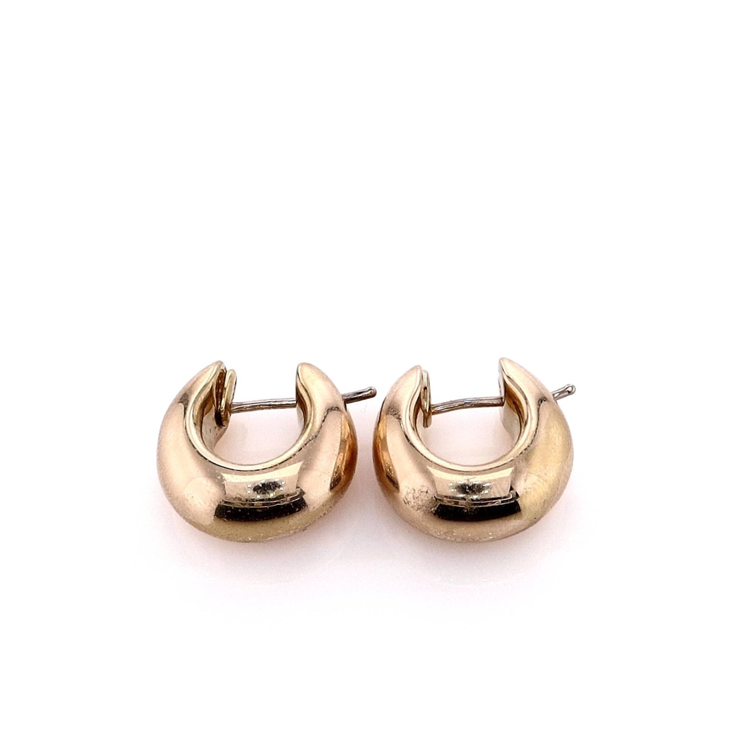 Estate 14k Yellow Gold Small Polish Puffed Hoop Earrings