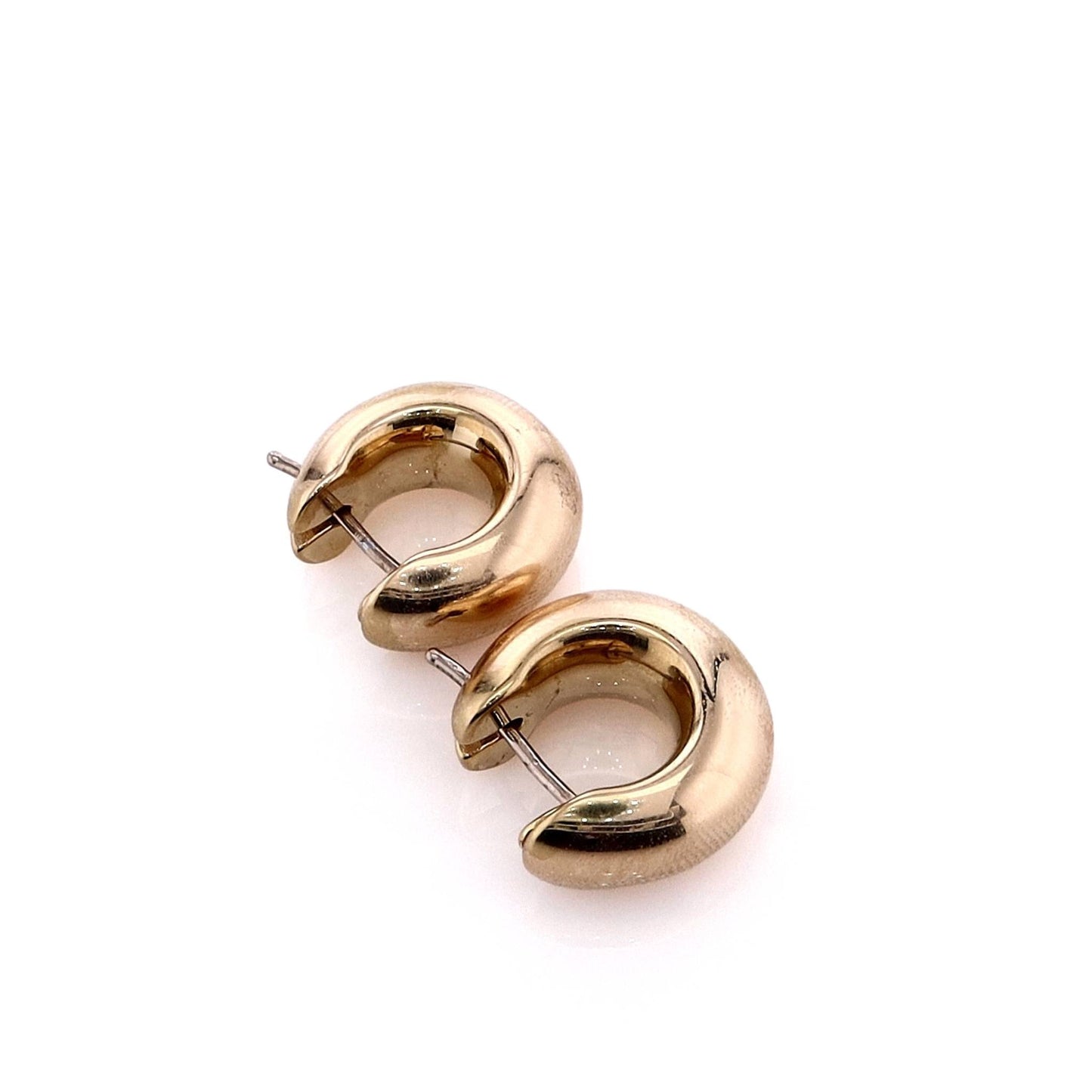 Estate 14k Yellow Gold Small Polish Puffed Hoop Earrings