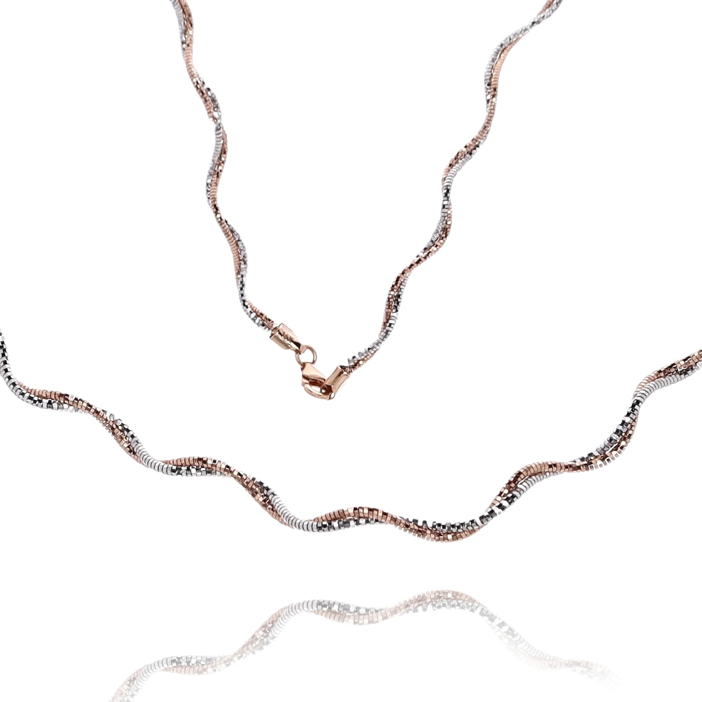 Estate 14 Karat Two-Tone White and Rose Gold Wavy Sparkle Design Necklace