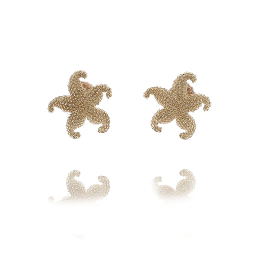 Estate 14 Karat Yellow Gold Textured Star Fish Earrings