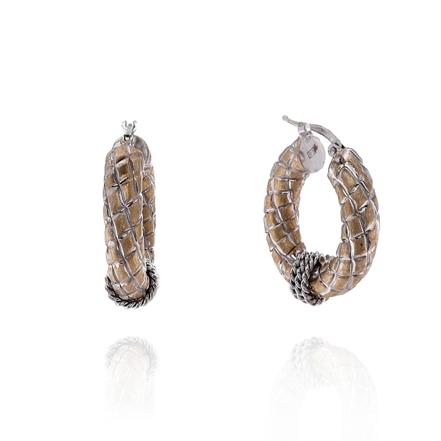 Estate 14k Two-Tone Puffed and Quilted Design Hoop Earrings