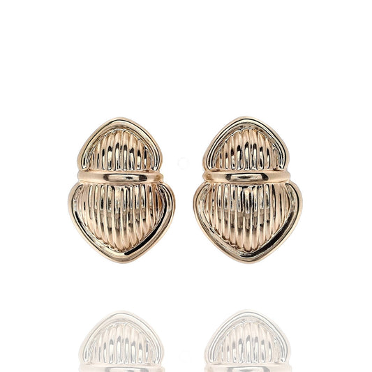 Estate 14k Yellow Gold Ribbed Scarab Pierced/Clip-On Earrings