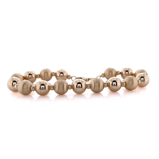 Estate 14 Karat Yellow Gold Alternating Polished and Brushed Ball Link Bracelet