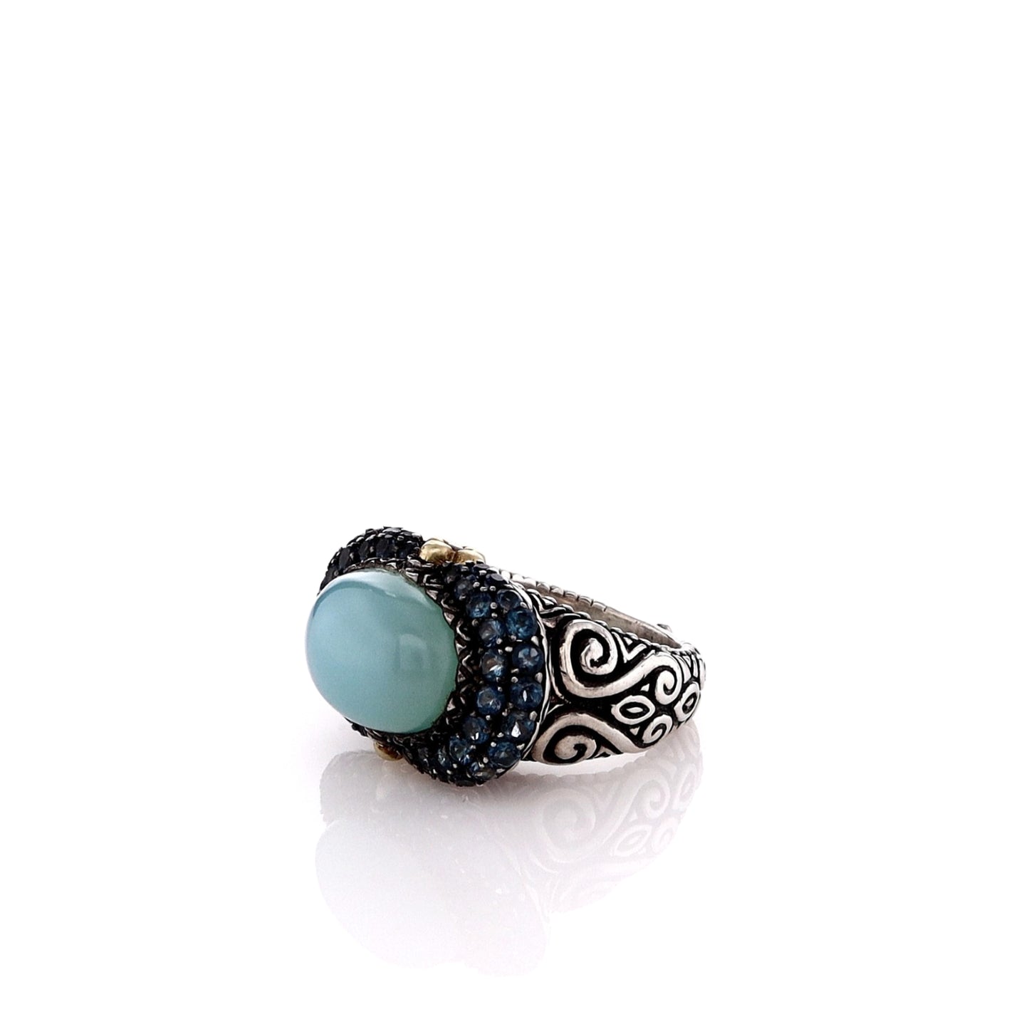 Estate Bixby Two-Tone Oval Blue Chalcedony and Blue Topaz Ring