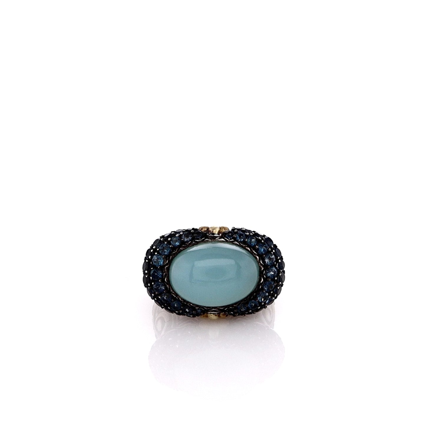 Estate Bixby Two-Tone Oval Blue Chalcedony and Blue Topaz Ring