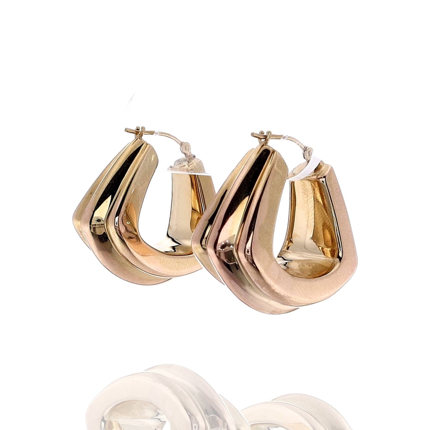 Estate 14k Yellow Gold Polished 3 Ribbed Triangular Hoop Earrings