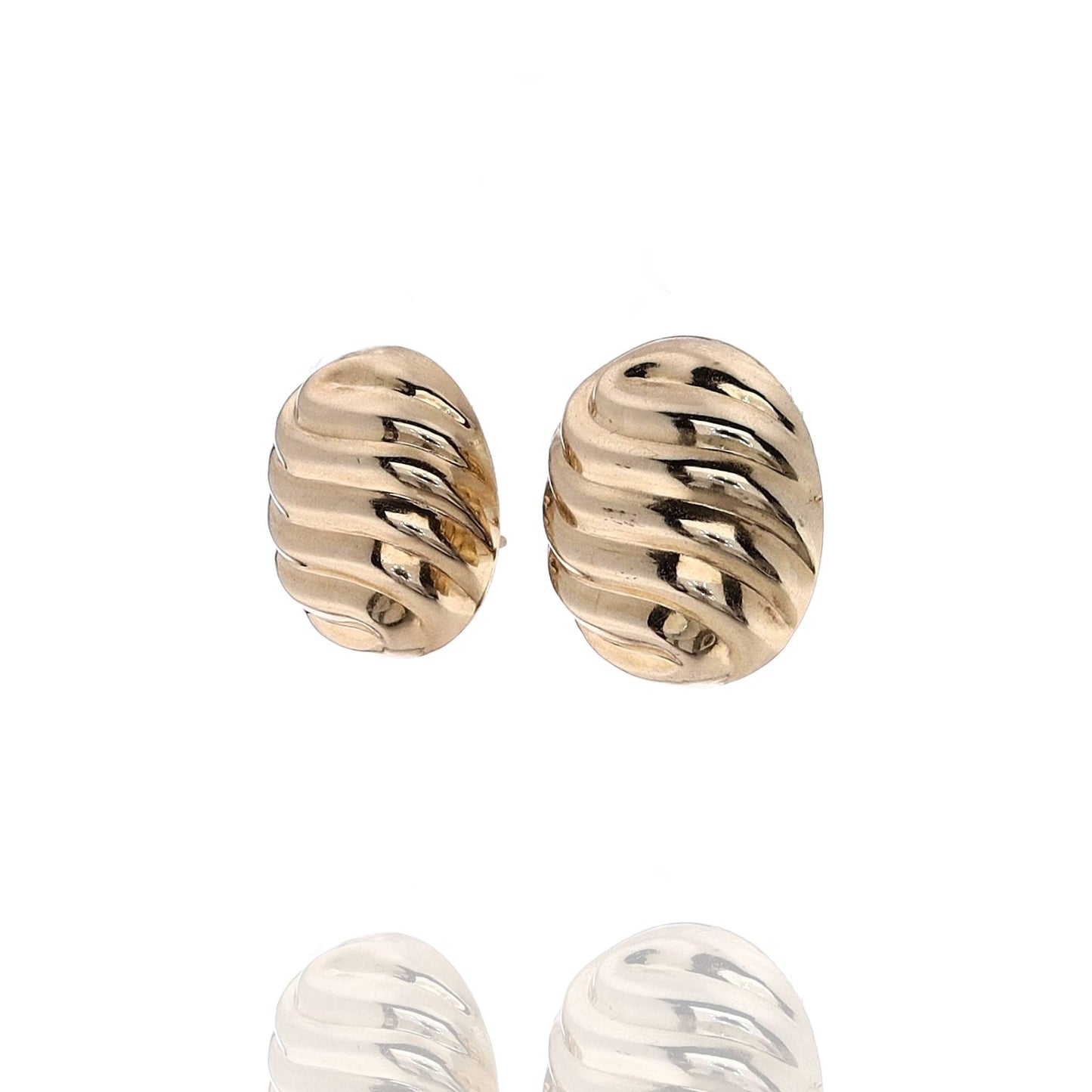 Estate 14k Yellow Gold Oval Wavey Ribbed Pierced/Clip Earrings