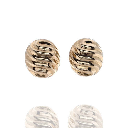 Estate 14k Yellow Gold Oval Wavey Ribbed Pierced/Clip Earrings