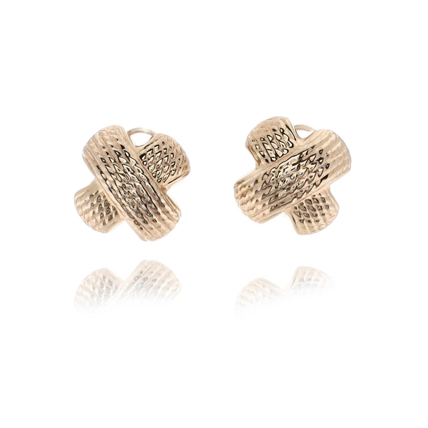 Estate 14 Karat Yellow Gold Textured "X" Design Omega Earrrings