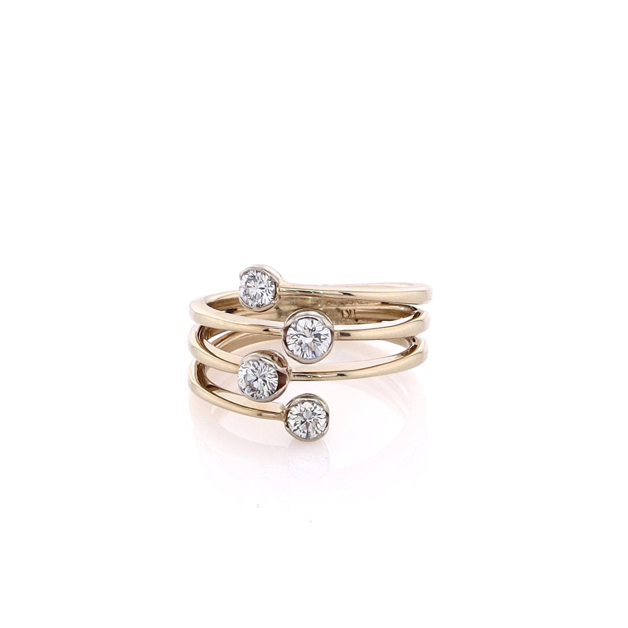 Estate 14 Karat Yellow Gold 4 Row Diamond Ring