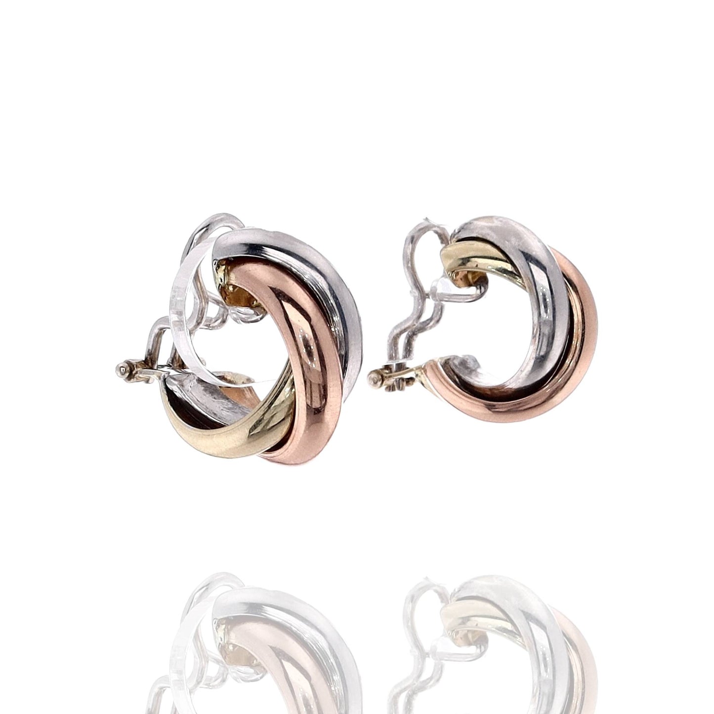 Estate 14k Tri-Tone Polished Triple Crossover Tube Pierced/Clip Hoop Earrings