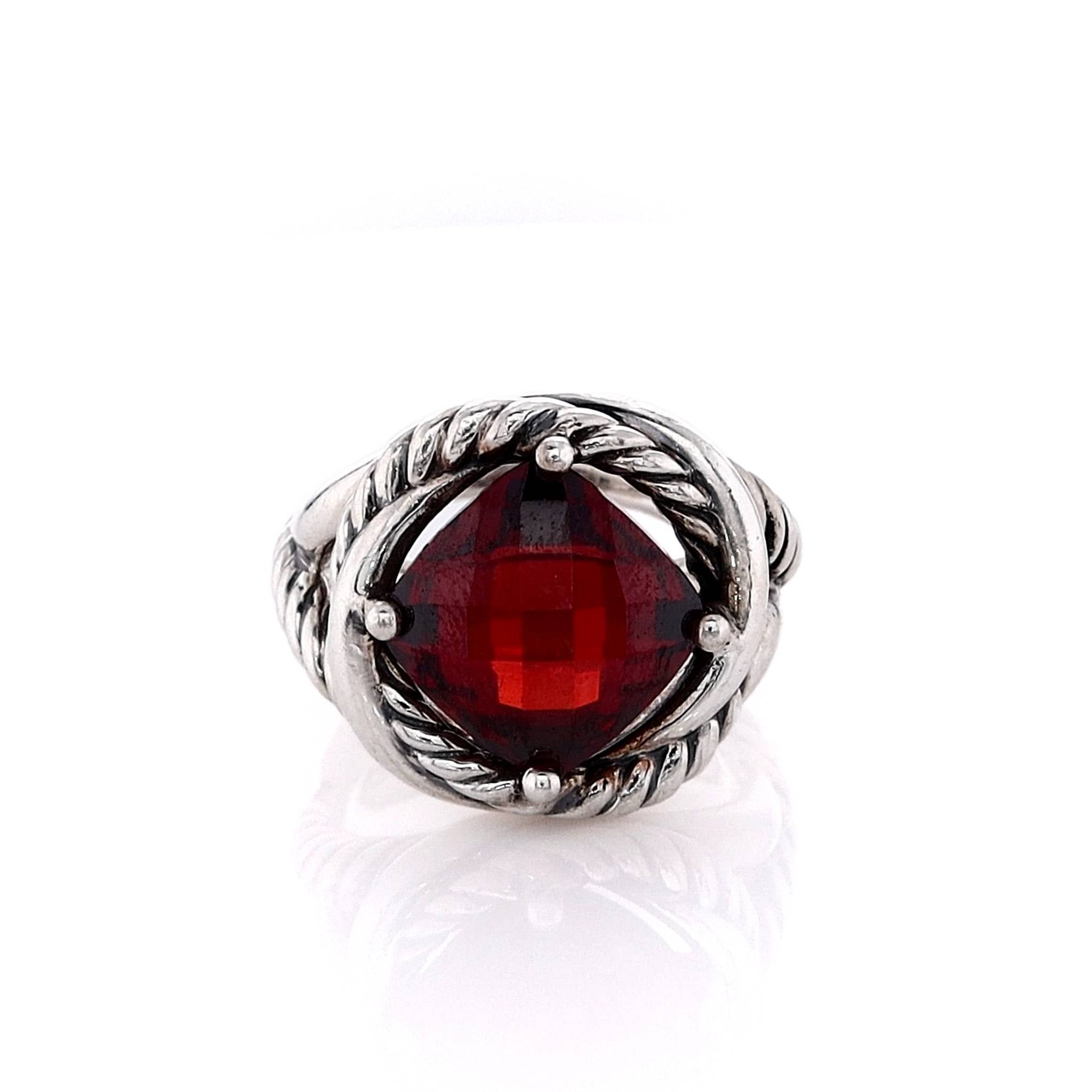 Estate David Yurman Infinity Collection Checkboard Garnet Split Shank Ring