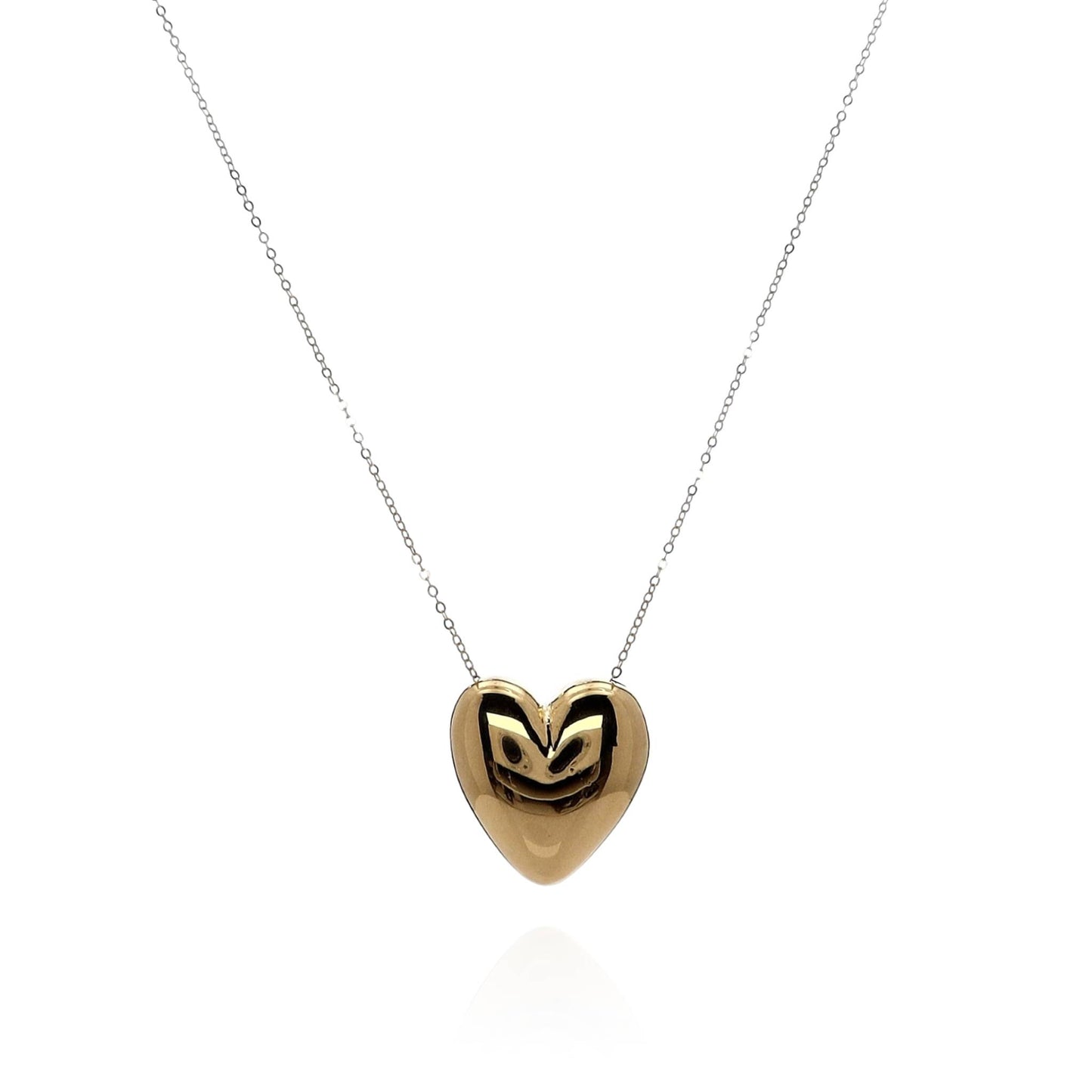 14k Yellow Gold Puffed Heart Pendant Necklace