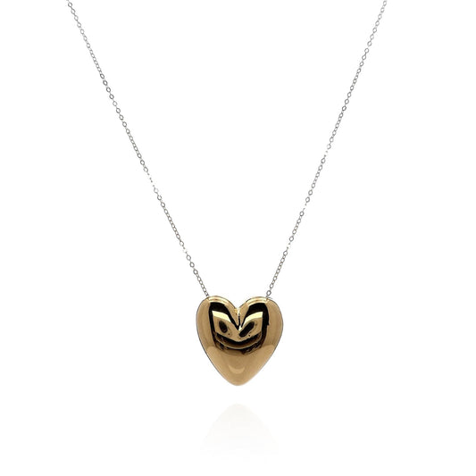 14k Yellow Gold Puffed Heart Pendant Necklace