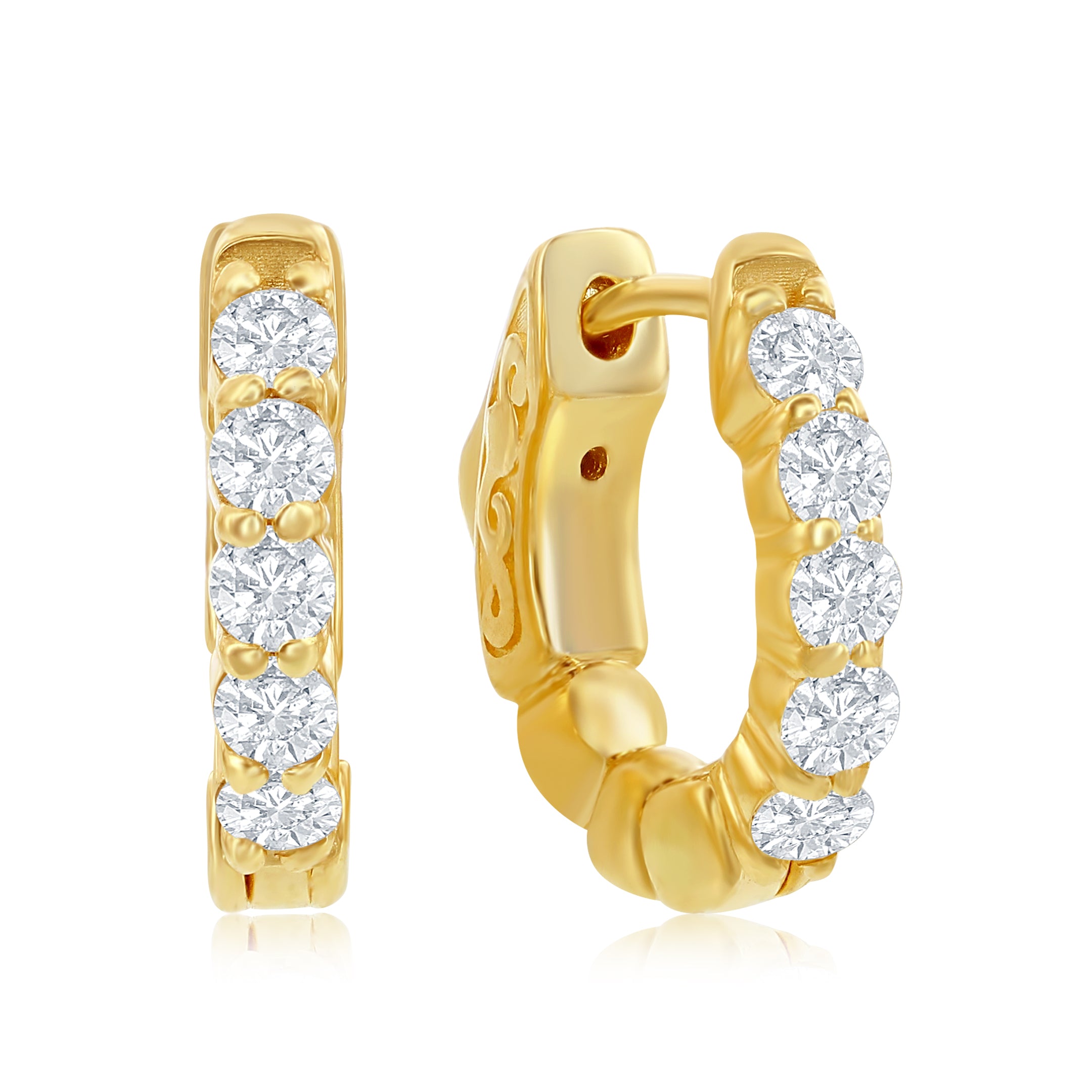 14k Yellow Gold Inlay Diamond Huggie Hoop Earrings | Grand Jewels of Wailea