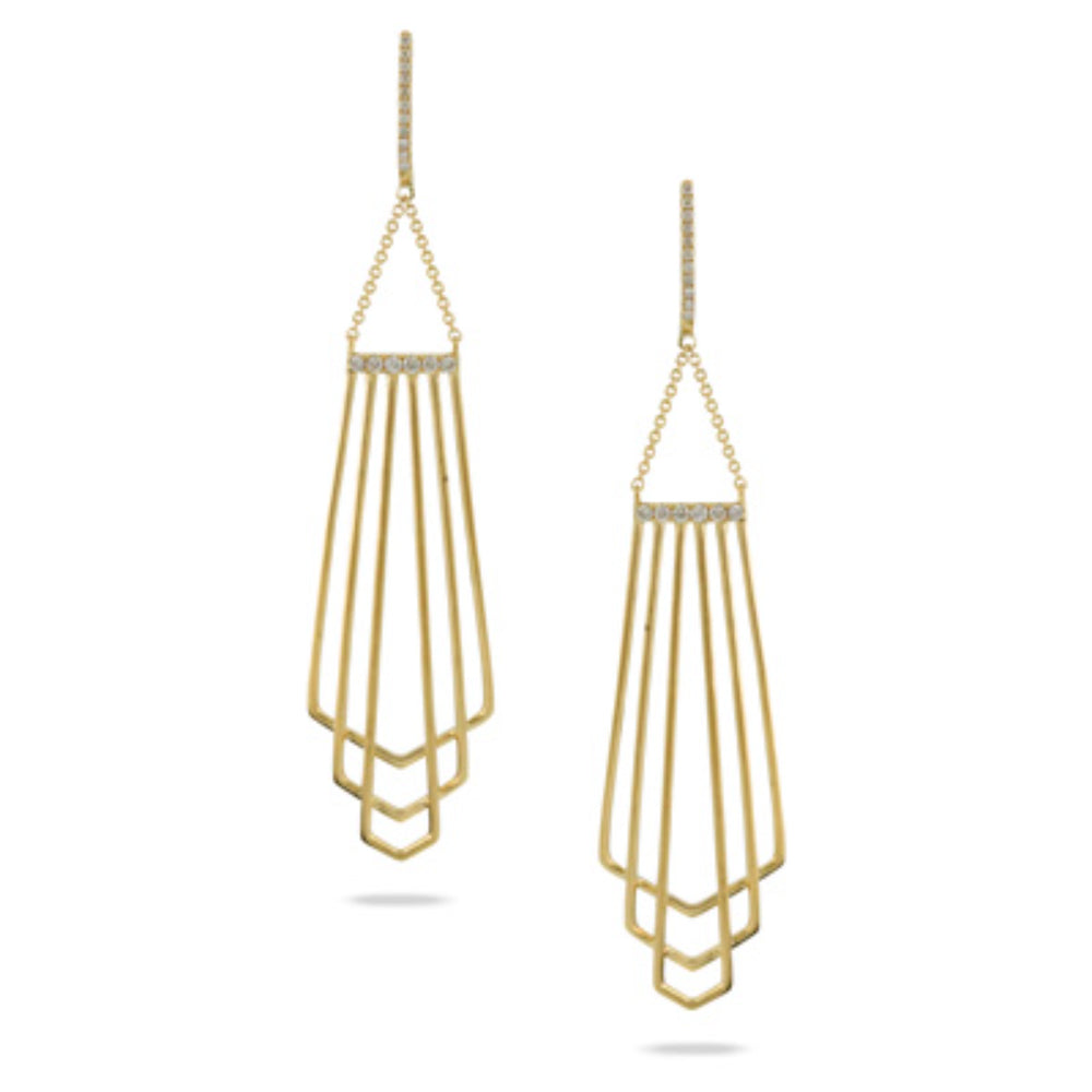 18k Fibonacci Diamond Geometric Drop Earrings