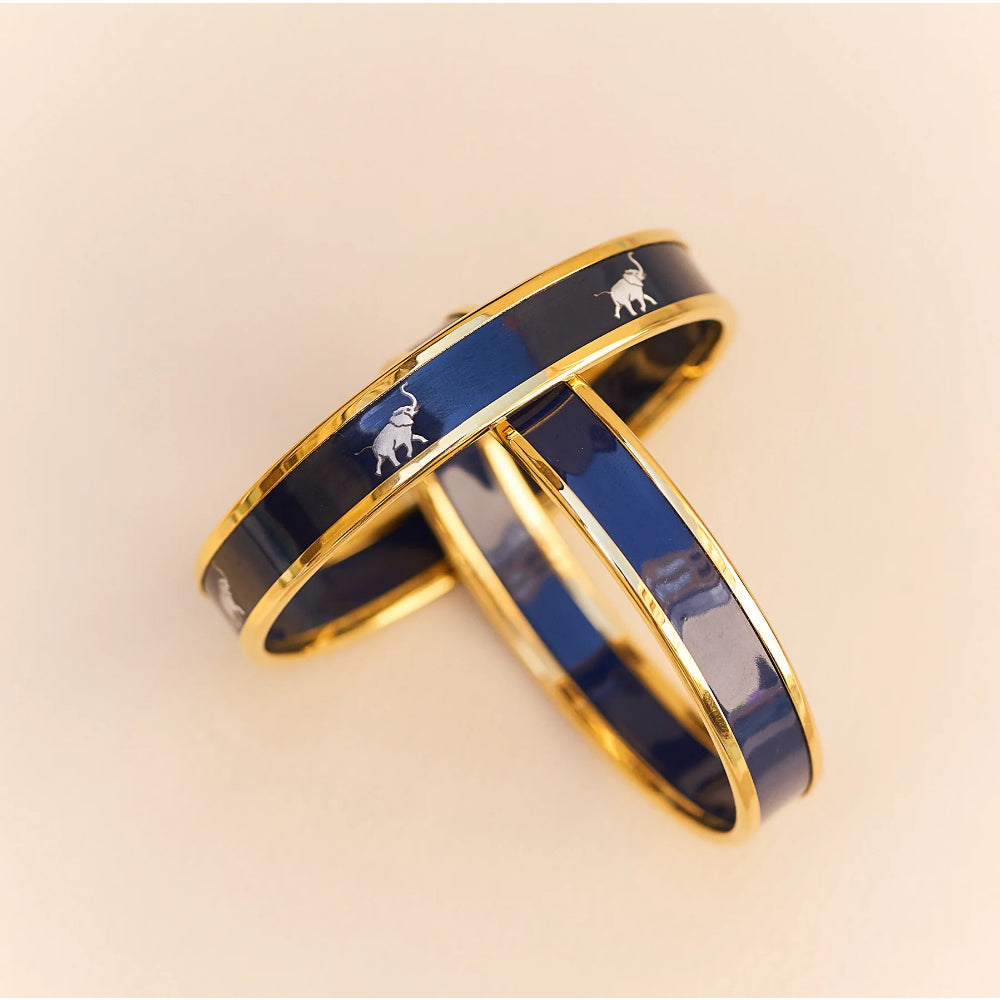 Halcyon Days 1cm Elephant Navy Gold Enamel Bangle Smyth Jewelers