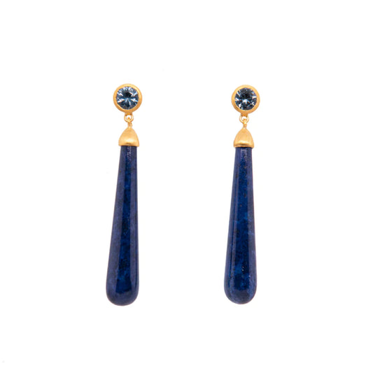 Joyla Lapis and Sky Blue Topaz Long Drop Earrings
