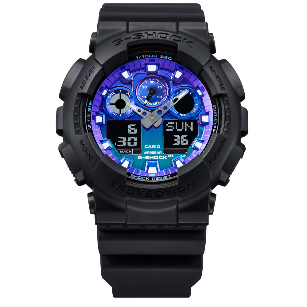 G Shock Analog Digital GA 100 Series Black with Blue Dial