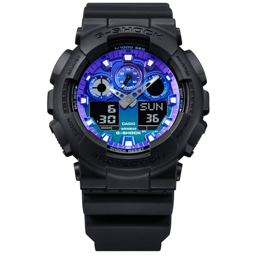 G-Shock Analog Digital GA-100 Series, Black with Blue Dial