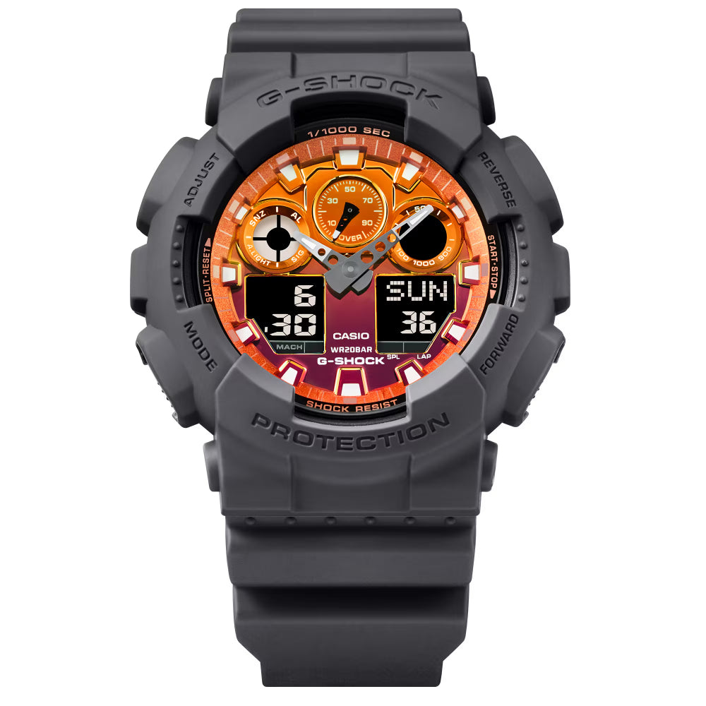 G-Shock Analog Digital GA-100 Series, Gray with Orange Dial