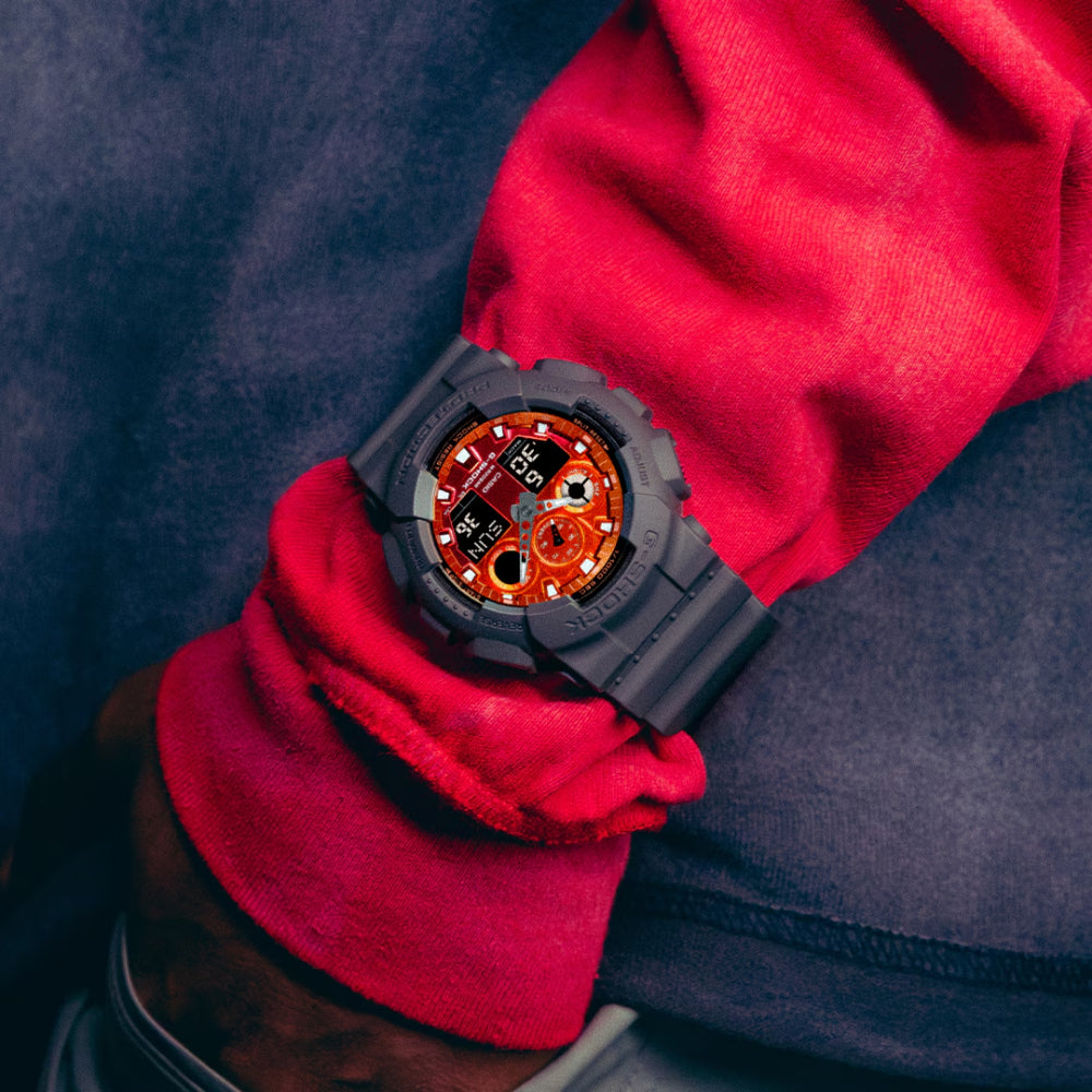 G-Shock Analog Digital GA-100 Series, Gray with Orange Dial