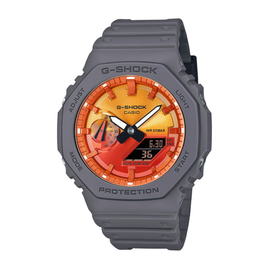 G-Shock Analog-Digital 2100 Series Watch, Gray with Orange Dial