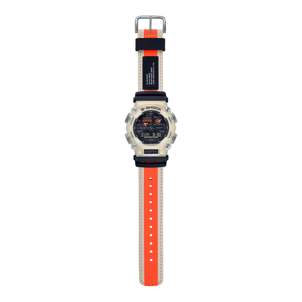 Casio G Shock Analog-Digital Clear Bezel & White/Orange Nylon Strap, GA900TS-4A