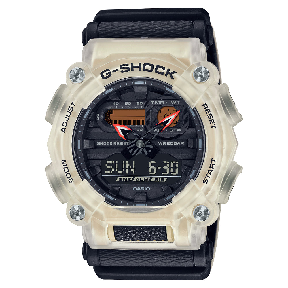 Casio G Shock Analog-Digital Clear Bezel & White/Orange Nylon Strap, GA900TS-4A