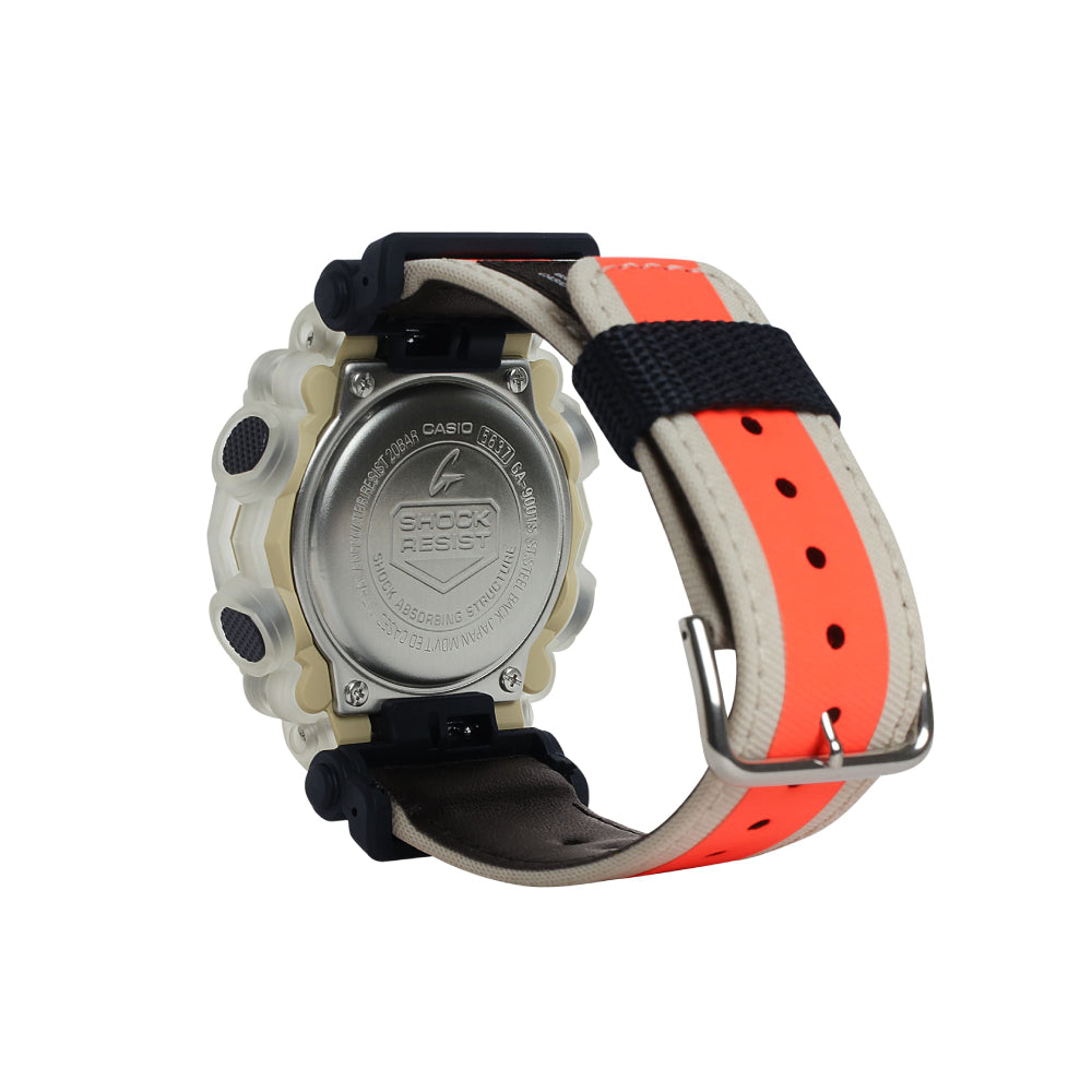 Casio G Shock Analog-Digital Clear Bezel & White/Orange Nylon Strap, GA900TS-4A