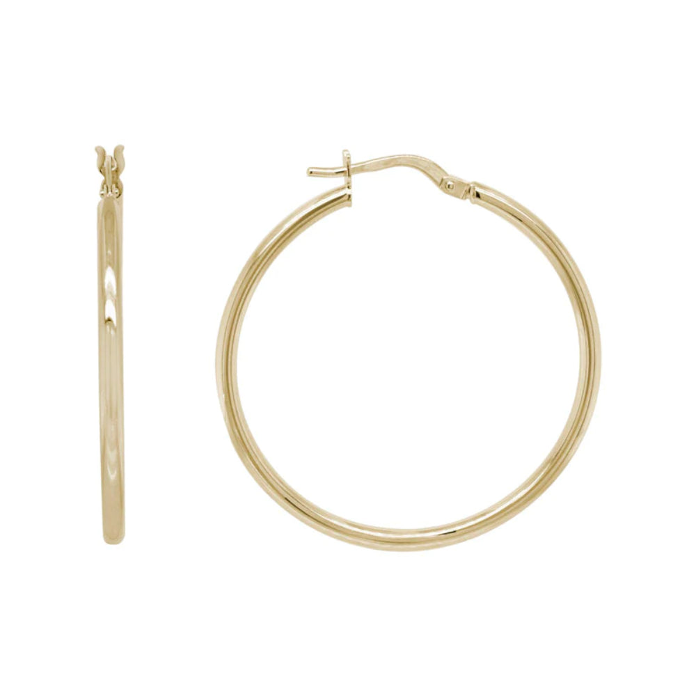 14K Yellow Gold Round Tube Hoops