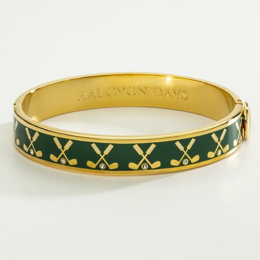 Halcyon Days 1cm Golf Club Gold Hinged Enamel Bangle