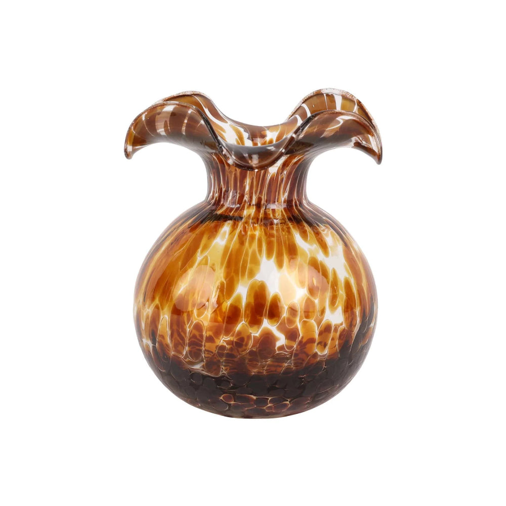 Vietri Hibiscus Glass Brown Tortoiseshell Fluted Vase