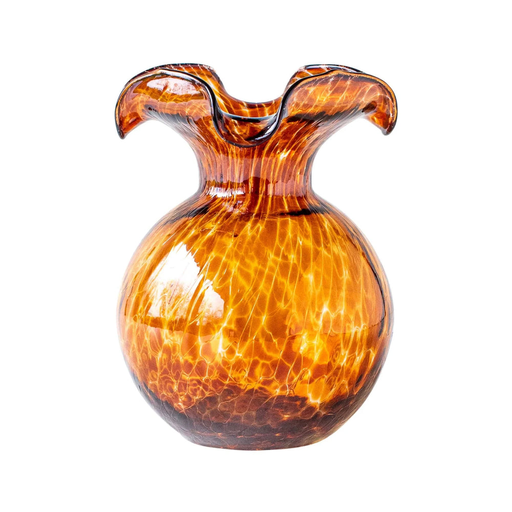 Vietri Hibiscus Glass Brown Tortoiseshell Fluted Vase